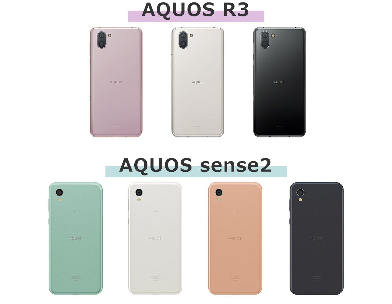 AQUOS R3とAQUOS sense2のカラーバリエーション