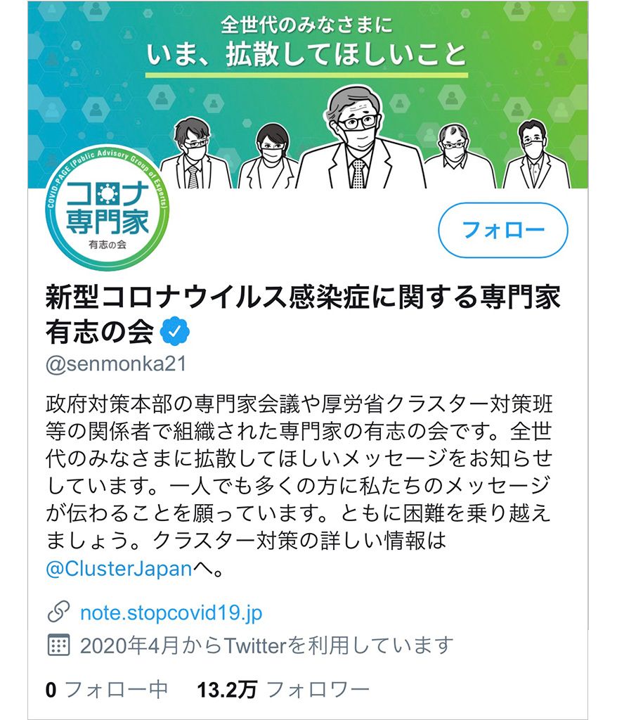 新型コロナウイルス感染症に関する専門家有志の会のTwitter