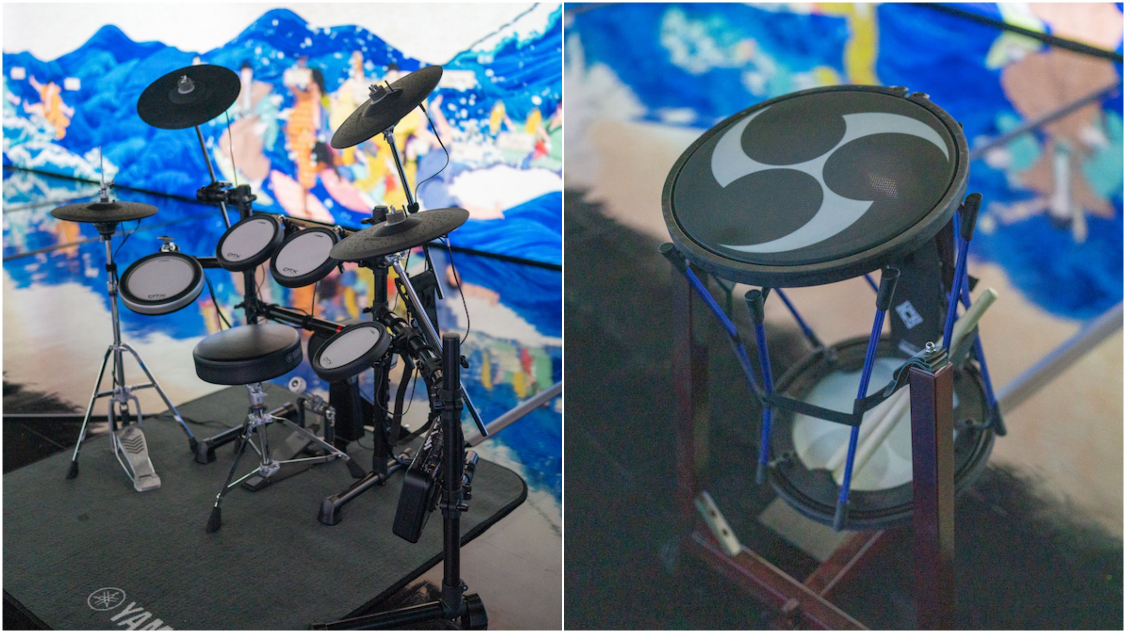 KDDIが運営するGINZA 456における「BEAT HOKUSAI」のドラムと和太鼓