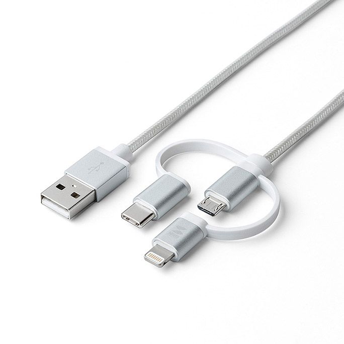 3in1 ライトニング マイクロUSB USB Type-Cケーブル（500-IPLM019）