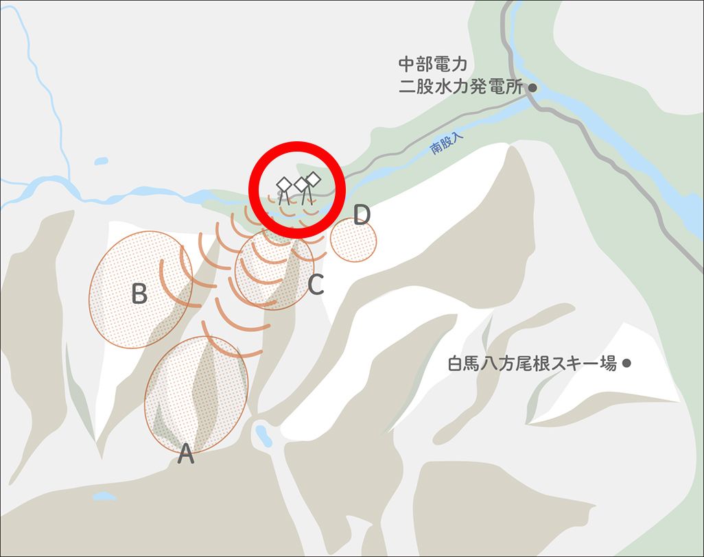 白馬村での4G LTE化工事現場地図