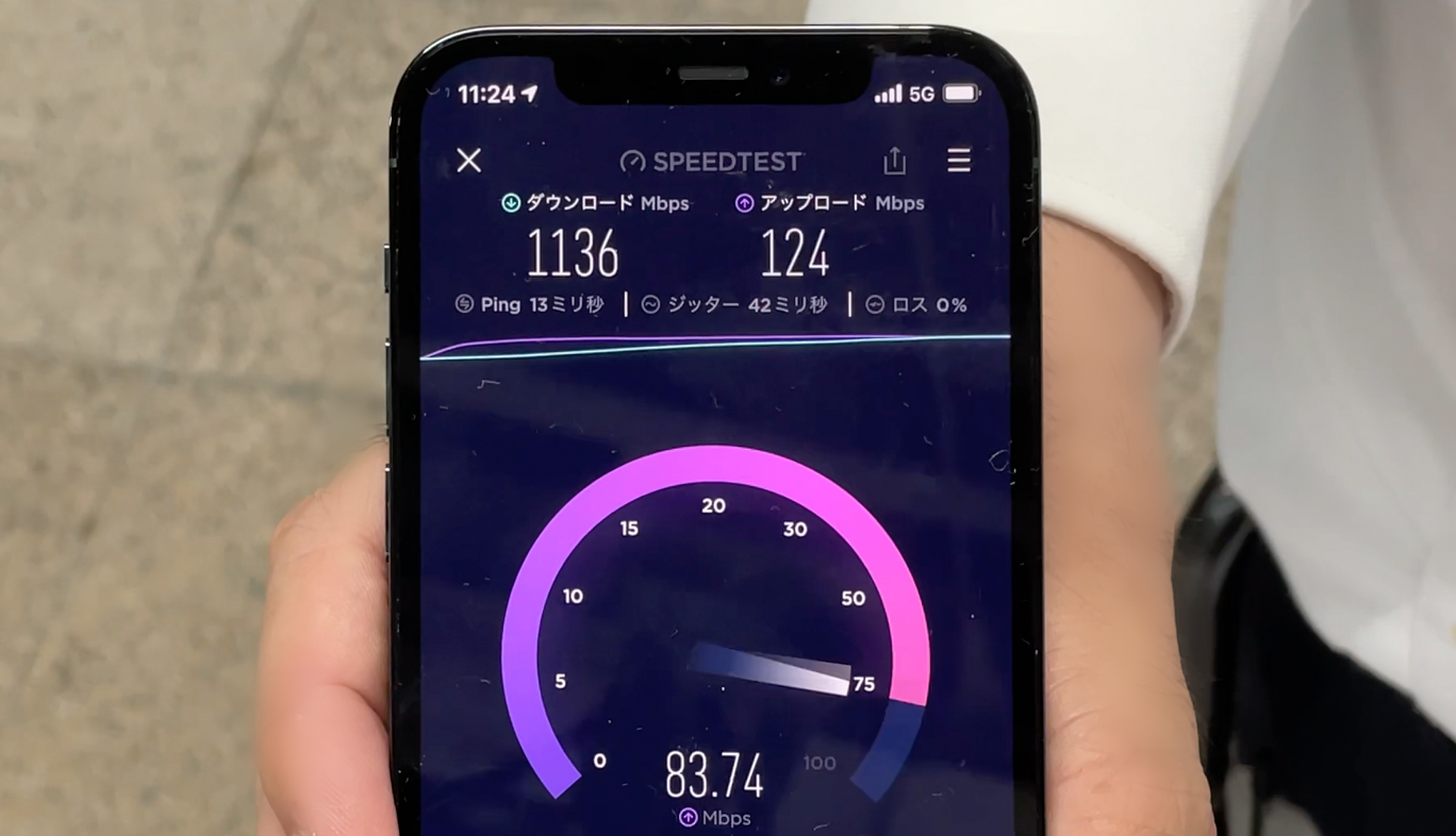 JR東京駅におけるau5Gの速度テスト結果