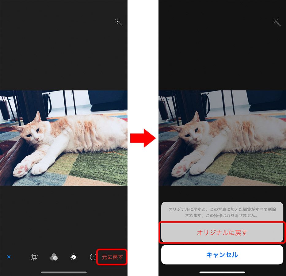 iPhone 写真加工「元に戻す」