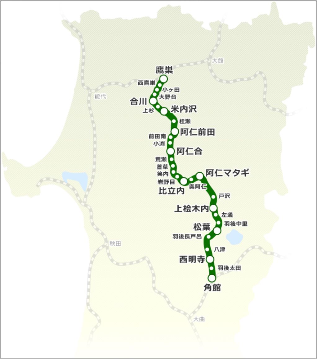 秋田内陸縦貫鉄道の路線図