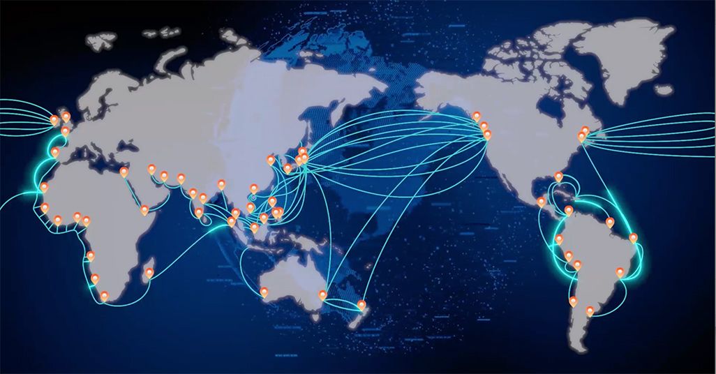 世界中の光海底ケーブルのネットワークイメージ