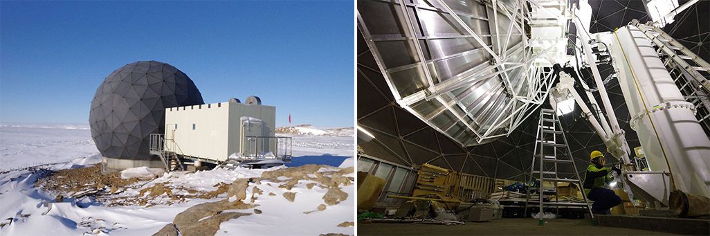 南極の昭和基地にある衛星通信用アンテナ