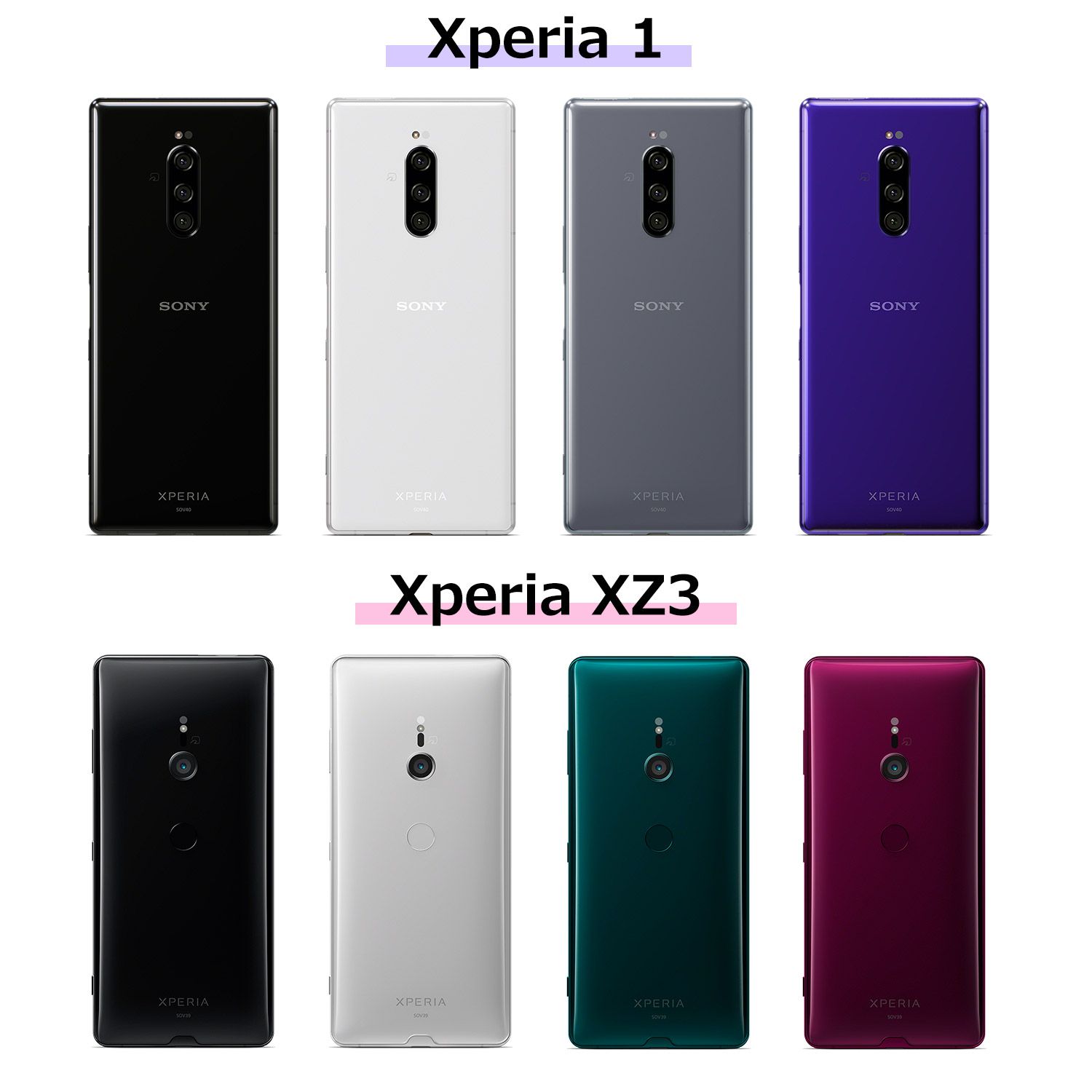 Xperia 1、Xperia XZ3のカラーバリエーション