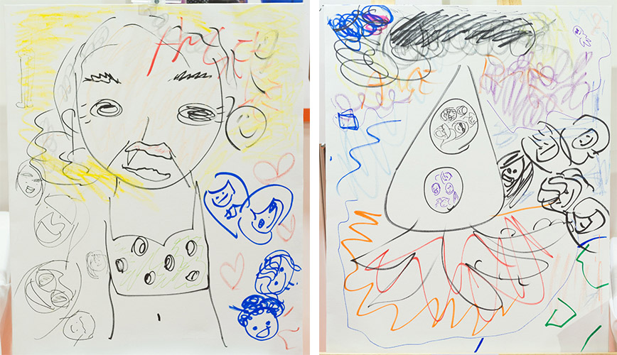 アンジュルムが描いた「和田彩花さんの未来」（左）／アンジュルムが描いた「アンジュルムの未来」（右）