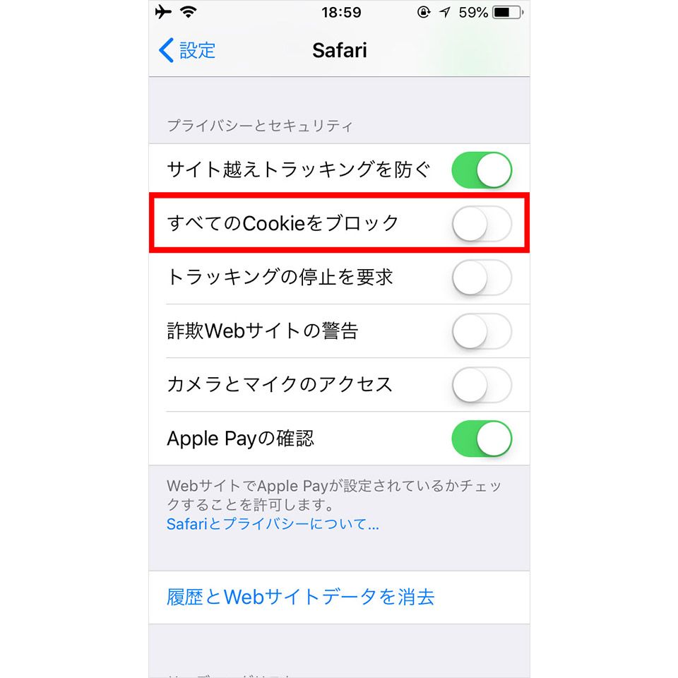 iPhoneでのcookie設定方法