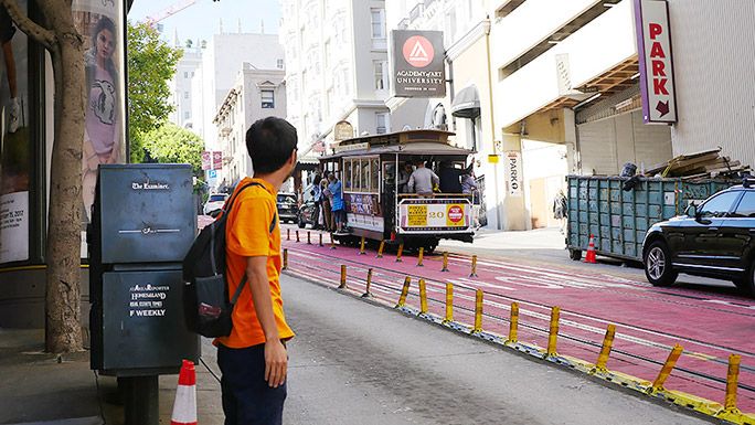 サンフランシスコの街並みをぶらつく地主