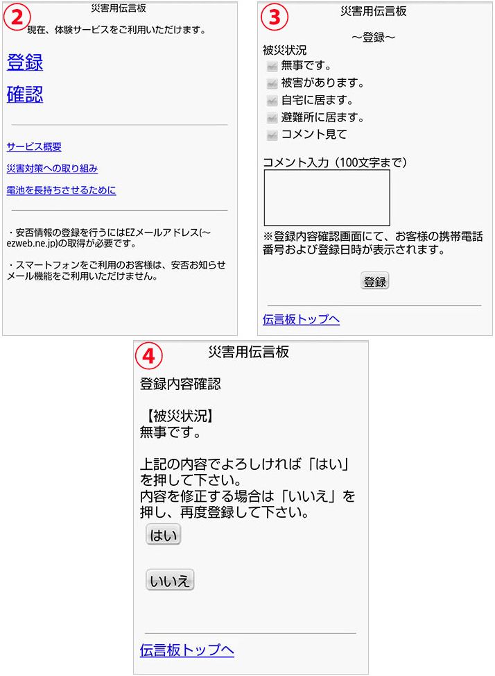 災害用伝言板の情報登録方法
