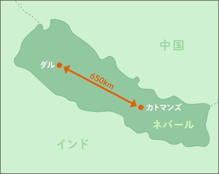 ネパールのカトマンズとダル地区の地図