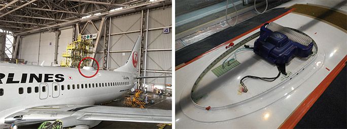 飛行機の衛星からの電波を受けるアンテナ
