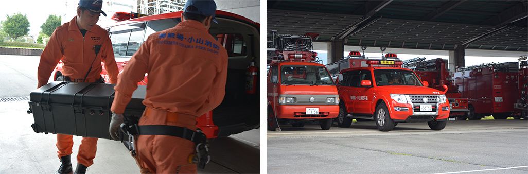 スマートドローンを積載して現場に急行する模様